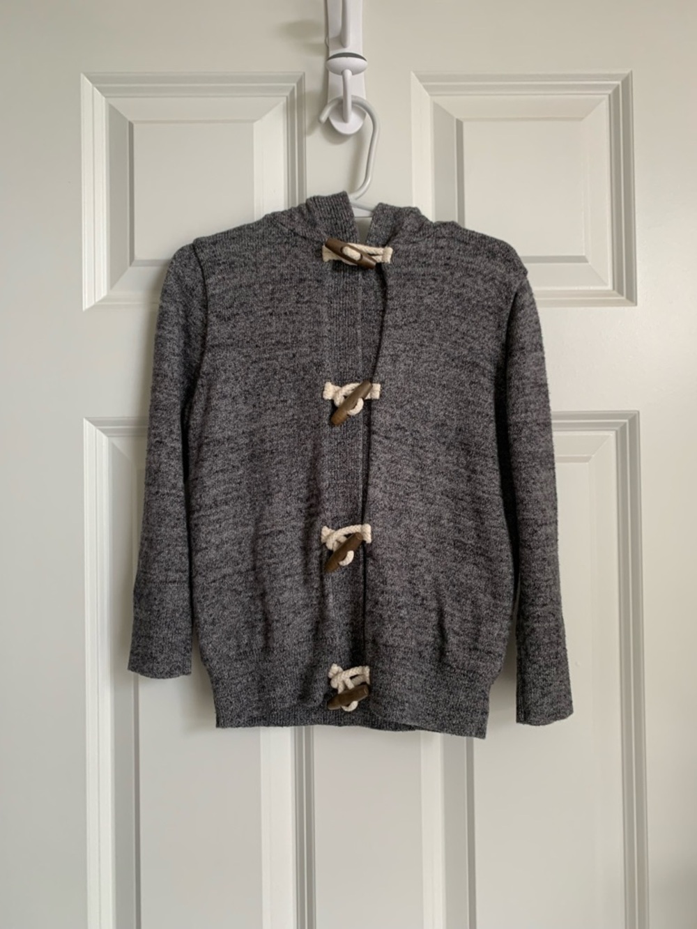 Gray Hooded Toggle Cotton Sweater